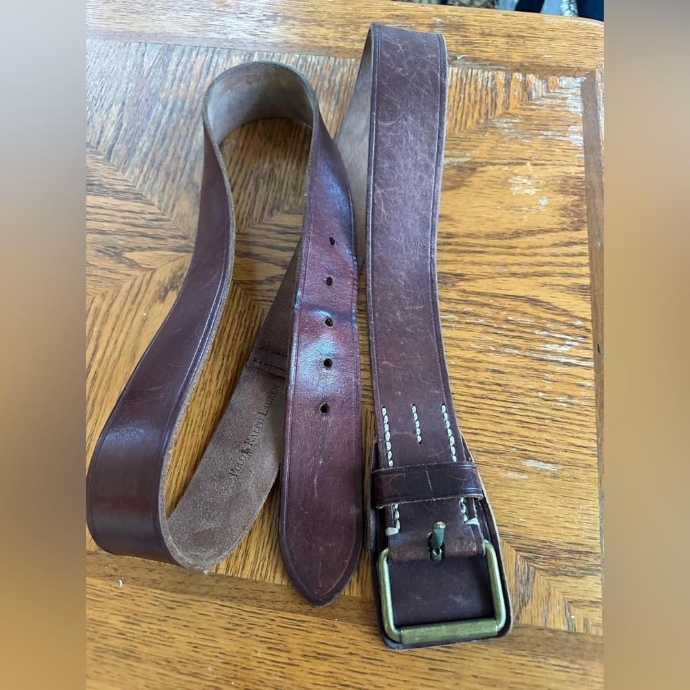 Vintage Polo Ralph Lauren brown leather belt men’s brass buckle size 59inch - Picture 11 of 12